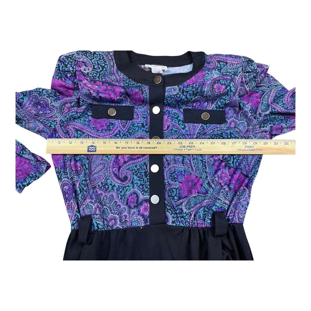 Vtg 90's Purple Paisley Floral Midi Dress Size 12 S/MED Retro Bold Buttons USA - Picture 10 of 11